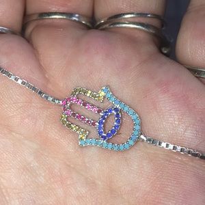 Sterling Semiprecious Hamsa Bolo Bracelet